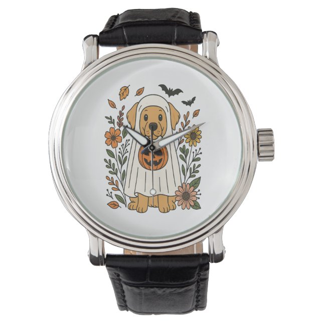 Halloween Golden Retriever Flowers Watch (Front)