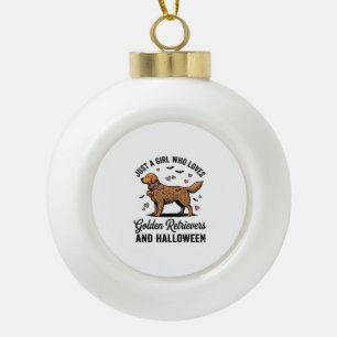 Halloween Golden Retriever Girl Dog Mum Vintage Ar Ceramic Ball Christmas Ornament