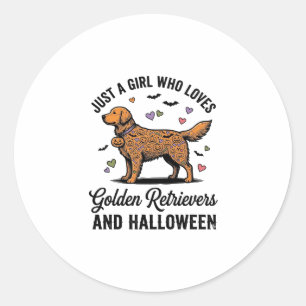Halloween Golden Retriever Girl Dog Mum Vintage Ar Classic Round Sticker