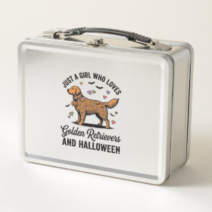 Halloween Golden Retriever Girl Dog Mum Vintage Ar Metal Lunch Box