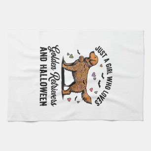 Halloween Golden Retriever Girl Dog Mum Vintage Ar Tea Towel