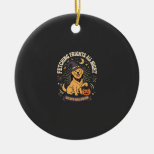 Halloween Golden Retriever Pumpkin Mischief Ceramic Tree Decoration