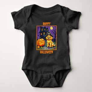 Halloween Golden Retriever Puppy at Haunted House Baby Bodysuit
