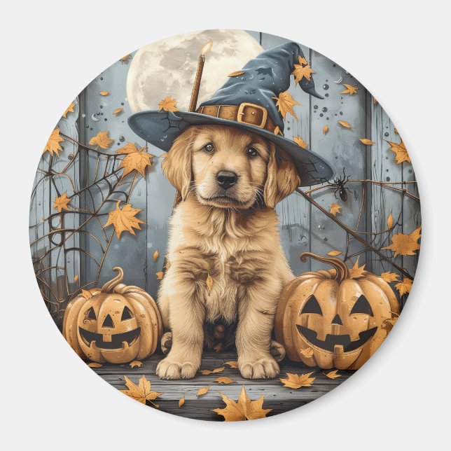 Halloween Golden Retriever Puppy Jack O Lanterns Magnet (Front)