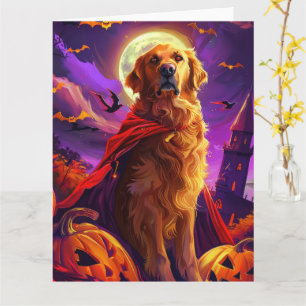 Halloween Golden Retriever Vampire Pumpkins Scary Card