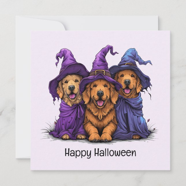 Halloween Golden Retriever Witch Dogs Invitation (Front)