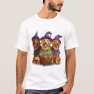 Halloween Golden Retriever Witch Dogs T-Shirt