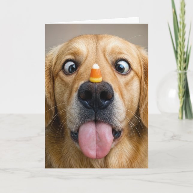 Halloween Golden Retriever With Candy Corn Card (Front)