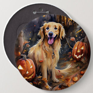 Halloween Golden Retriever With Pumpkins Scary 6 Cm Round Badge