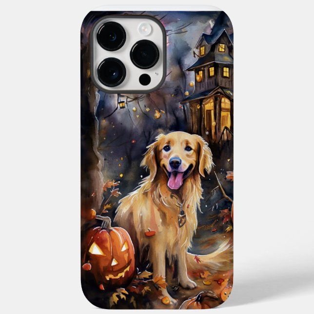 Halloween Golden Retriever With Pumpkins Scary Case-Mate iPhone Case (Back)