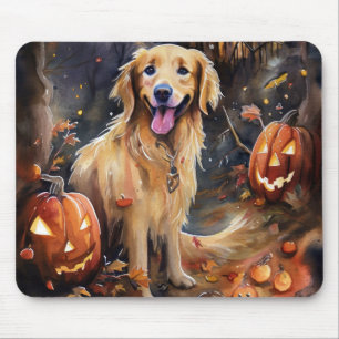 Halloween Golden Retriever With Pumpkins Scary Mouse Mat