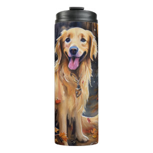 Halloween Golden Retriever With Pumpkins Scary Thermal Tumbler