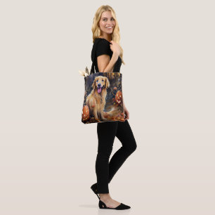 Halloween Golden Retriever With Pumpkins Scary Tote Bag