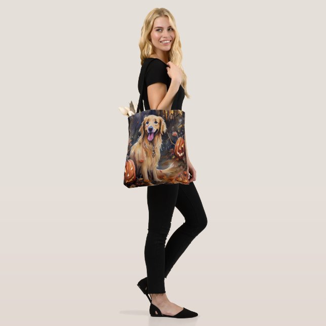Halloween Golden Retriever With Pumpkins Scary Tote Bag (On Model)