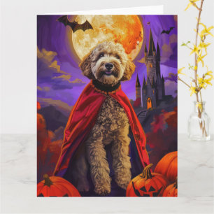 Halloween Goldendoodle Vampire Pumpkins Scary Card