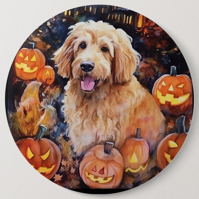 Halloween Goldendoodle With Pumpkins Scary 6 Cm Round Badge (Front)