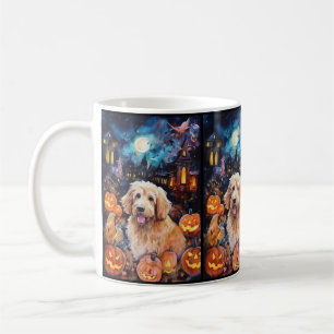 Halloween Goldendoodle With Pumpkins Scary Coffee Mug