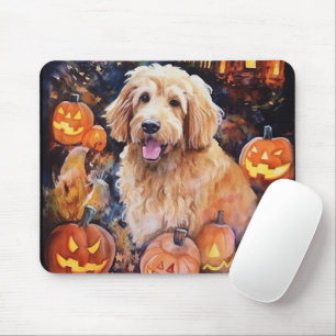 Halloween Goldendoodle With Pumpkins Scary Mouse Mat