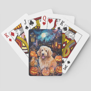 Halloween Goldendoodle With Pumpkins Scary Playing Cards