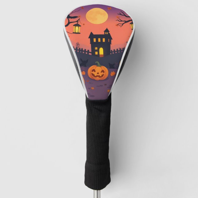 Halloween Golf Head Cover – Spooky Pumpkins & Cats (Front)