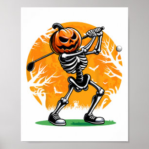 Halloween Golf Skeleton Golfer Pumpkin Halloween G Poster