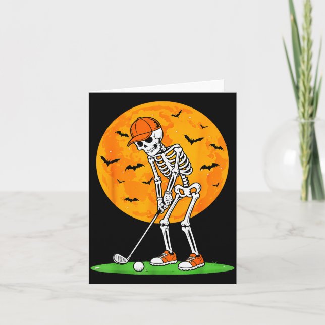 Halloween Golf Skeleton Soky Golfer Halloween Golf Card (Front)
