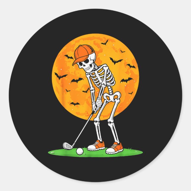 Halloween Golf Skeleton Soky Golfer Halloween Golf Classic Round Sticker (Front)
