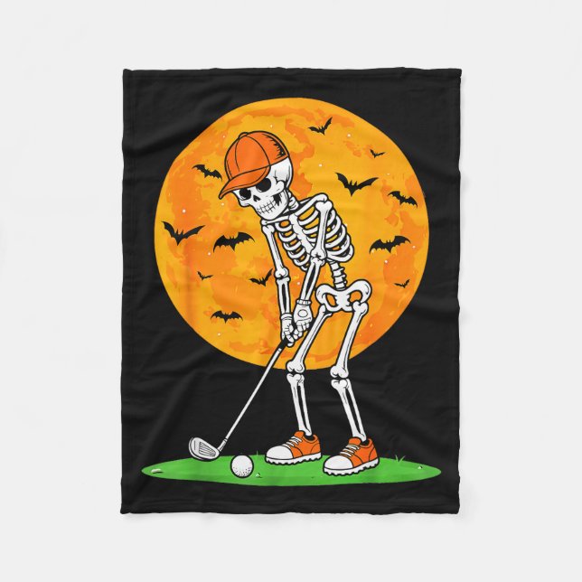 Halloween Golf Skeleton Soky Golfer Halloween Golf Fleece Blanket (Front)
