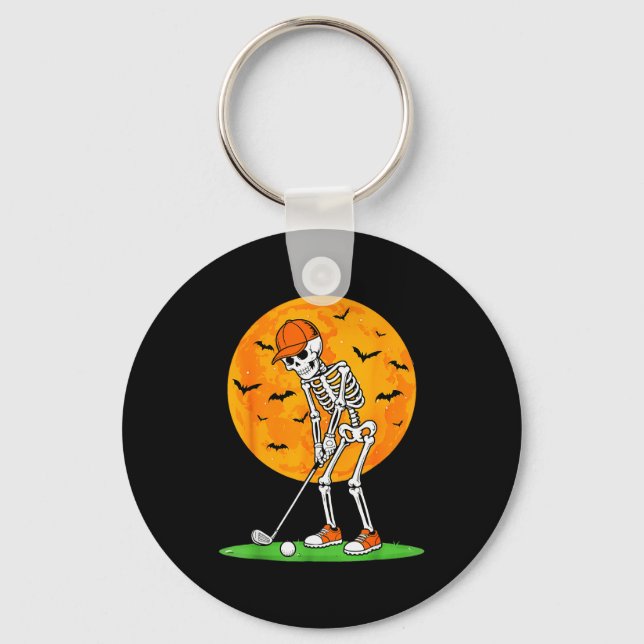Halloween Golf Skeleton Soky Golfer Halloween Golf Key Ring (Front)