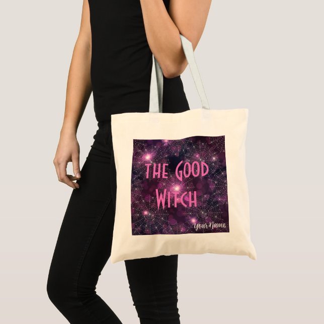 Halloween Good Witch Pink Purple Spider Webs Bokeh Tote Bag (Front (Product))