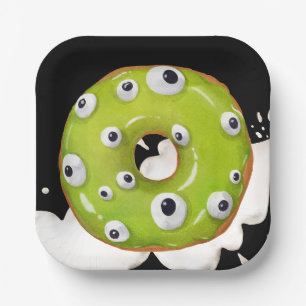 Halloween Googley Eyed Green Monster Doughnut Paper Plate
