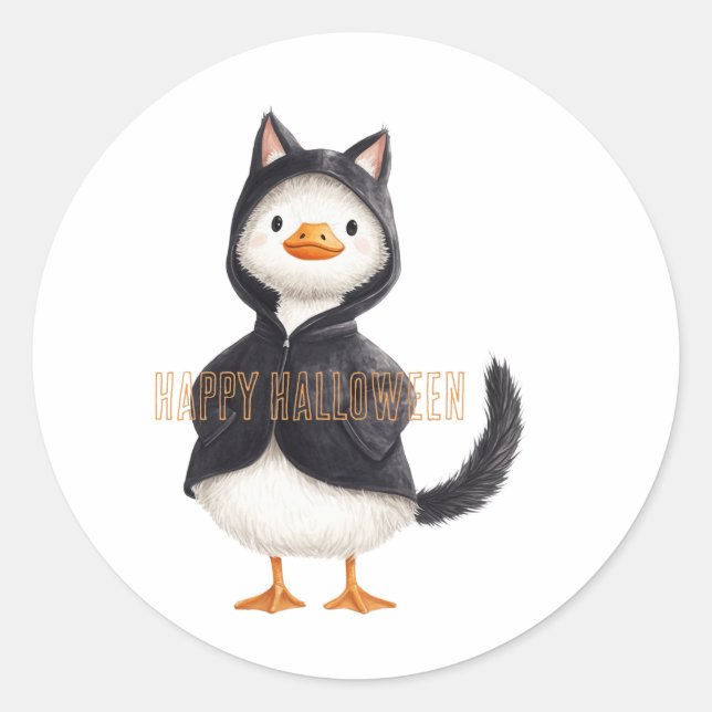Halloween Goose Black Cat Classic Round Sticker (Front)