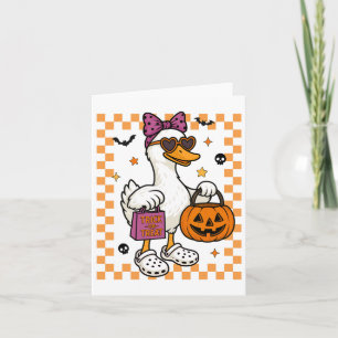 Halloween Goose Ghost Bow Coquette Trick Or Treat Card