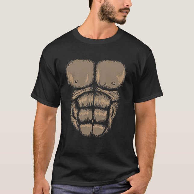 Halloween Gorilla Chest Costume Cute Monkey Muscle T-Shirt (Front)