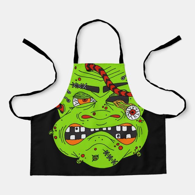 Halloween Gory Frankenstein Green Monster Kids Apron (Front)