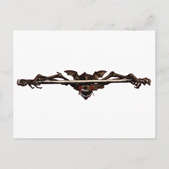 Halloween Goth Brown Vampire Bat on Bone Postcard (Front)
