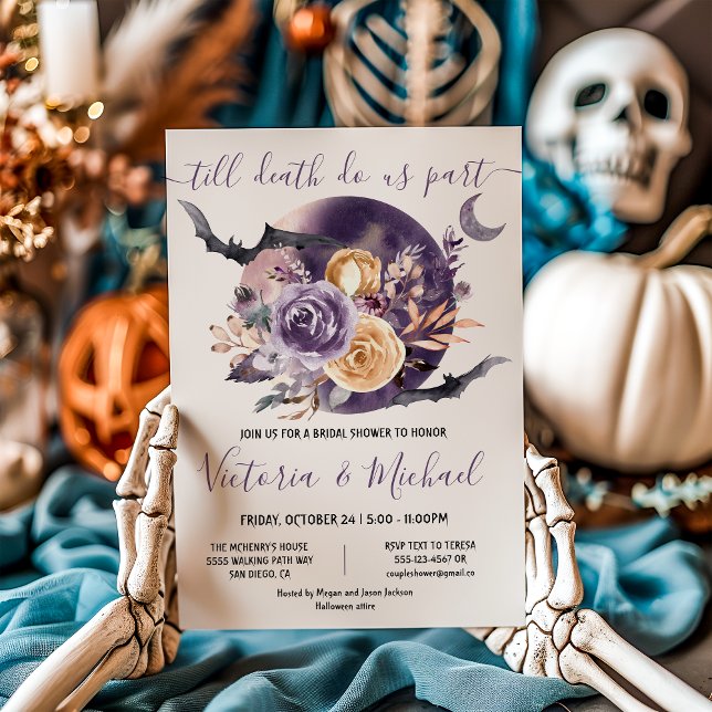 Halloween Goth Full Moon Floral Bridal Shower Invitation (Creator Uploaded)