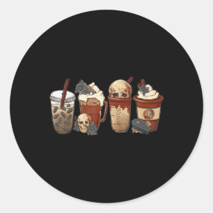 Halloween Goth girl coffee pumpkin spice latte ice Classic Round Sticker