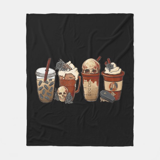 Halloween Goth girl coffee pumpkin spice latte ice Fleece Blanket (Front)