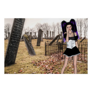 Halloween Goth girl in the cemetary Poster