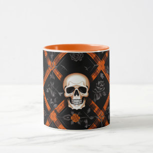 Halloween Goth Orange Tartan Pattern chequered Mug