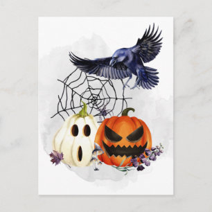 Halloween Goth Raven Crow Pumpkins Postcard