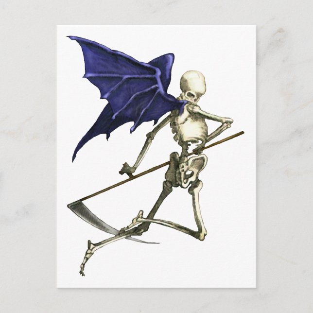 Halloween Goth Winged Grim Reaper Skeleton Postcard (Front)
