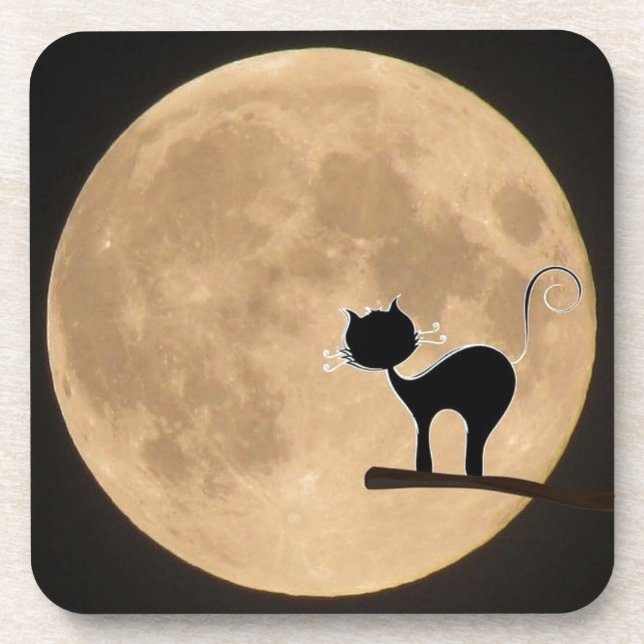 Halloween gothic black cat with full moon coaster (Front)