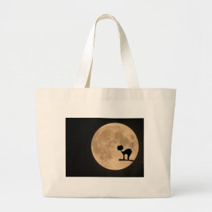 Halloween gothic black cat with full moon large tote bag