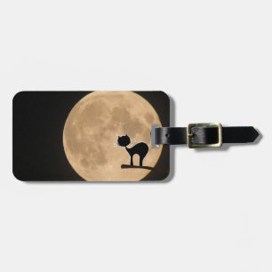 Halloween gothic black cat with full moon luggage tag