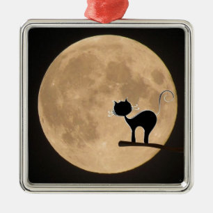 Halloween gothic black cat with full moon metal tree decoration