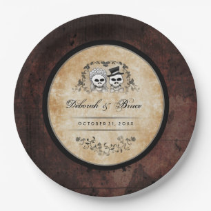 Halloween Gothic Brown Skeletons Matching Wedding Paper Plate