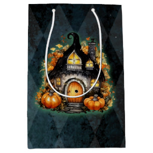 Halloween Gothic Fall Fairy Cottage Blue Argyle Medium Gift Bag