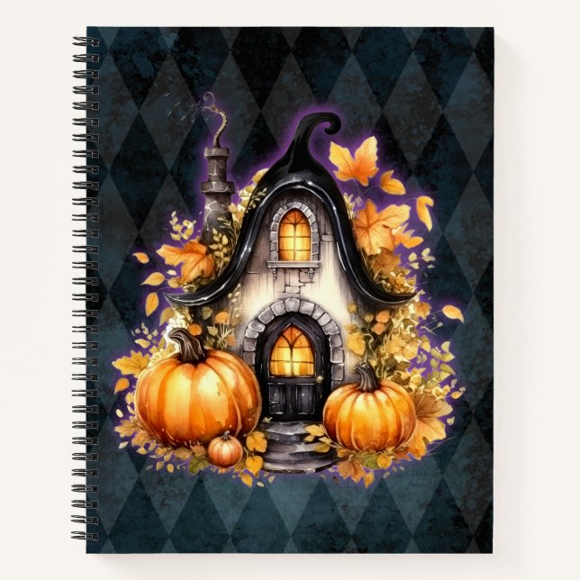 Halloween Gothic Fall Fairy Cottage Blue Argyle  Notebook (Front)